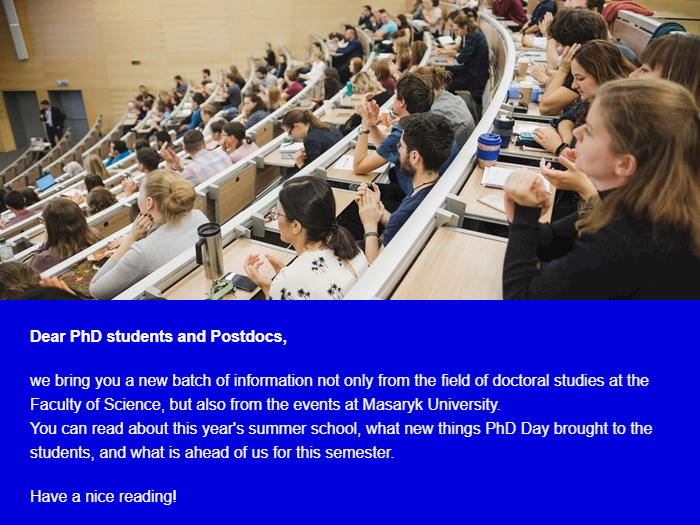 Newsletter for PhD students and Postdocs of the Faculty of Science MU 10/2023