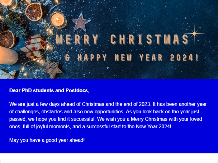 Newsletter for PhD students and Postdocs of the Faculty of Science MU 12/2023
